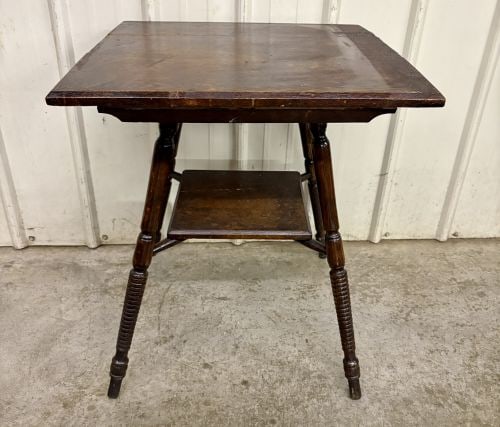 American Victorian Stained Oak Spool Turned Parlor Table (1 of 7)