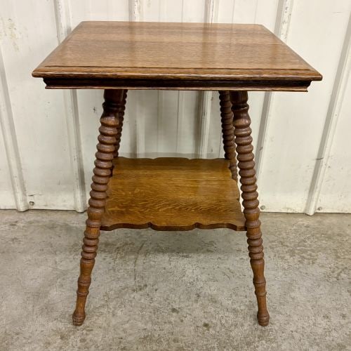 American Victorian Quartersawn Oak Square Parlor Table with Bobbin Legs (1 of 7)