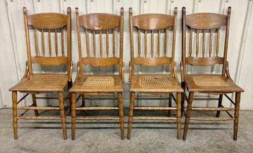 Set of four American Victorian Spindle Back Oak Side Chairs with Cane Seats (1 of 6)