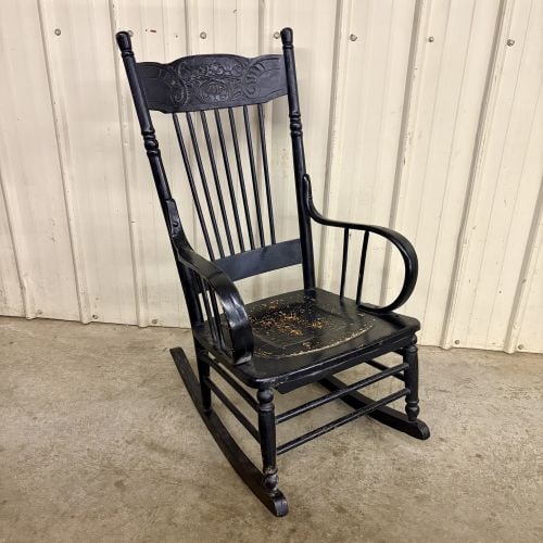 American Black-Painted Press-Back Spindle Rocking Chair (1 of 5)