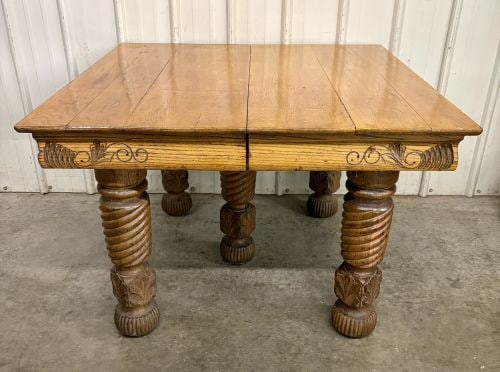 American Victorian Quartersawn Oak Extension Dining Table with Barley Twist Legs (1 of 6)