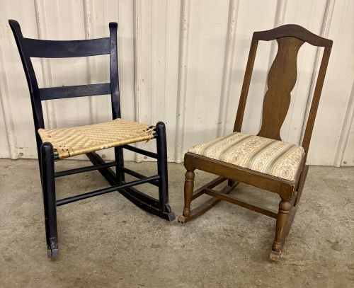Two Antique American Armless Sewing Rockers in Hitchcock and Colonial Revival Styles (1 of 8)