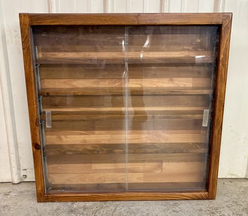 Stained Wood Square Collector Display Cabinet with Sliding Doors and Adjustable Shelving (1 of 6)