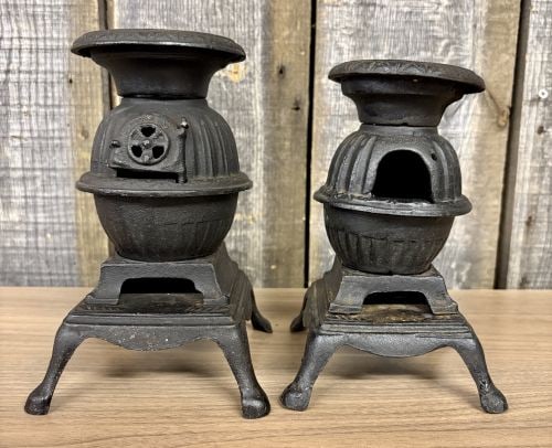 A Pair of Miniature Cast Iron Potbelly Stoves (1 of 6)