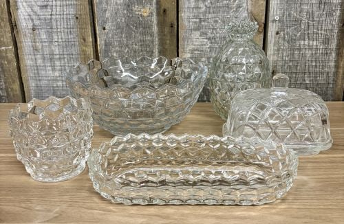 A Set of Five Clear Pressed Glass Tableware Pieces in the Cubist Style (1 of 9)