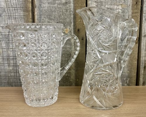 Two Glass Pitchers Including a Teutonic Pattern EAPG Example and an American Brilliant Period Cut (1 of 9)