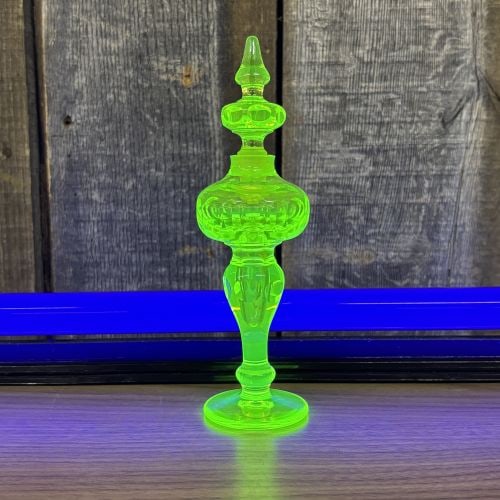Antique Uranium Vaseline Glass Perfume Bottle with Thumbprint Pattern (1 of 7)