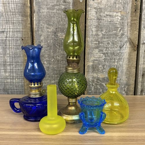 Collection of Five Vintage Glass Miniature Oil Lamps and Decorative Glassware (1 of 14)