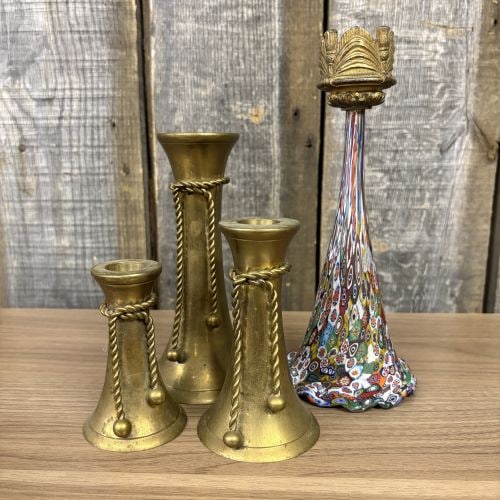 A Set of Four Decorative Candlesticks Including Murano Millefiori Glass and Graduated Brass (1 of 7)