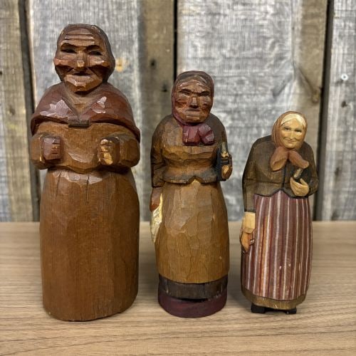 A Set of Four Hand-Carved and Painted Wooden Folk Art Figurines Signed C. Warren Larkin (1 of 9)