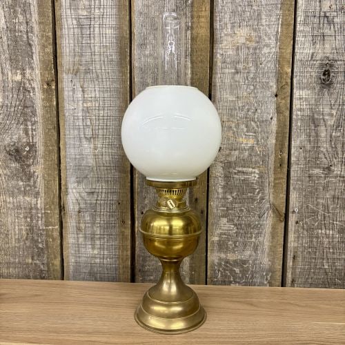 Victorian Style Polished Brass Duplex Burner Table Lamp with Milk Glass Shade (1 of 8)