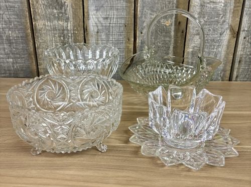 A Collection of Decorative Pressed Glass and Iridescent Crystal Tableware (1 of 14)