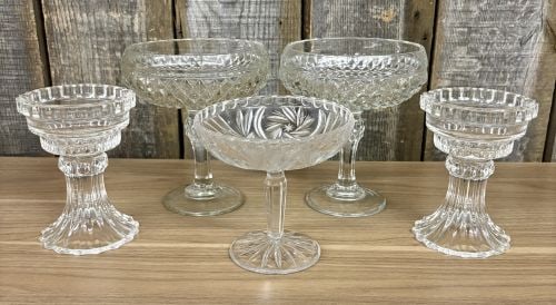 An Assortment of American Brilliant Period Style Pressed Glass and Crystal Pedestal Bowls and Candle (1 of 8)