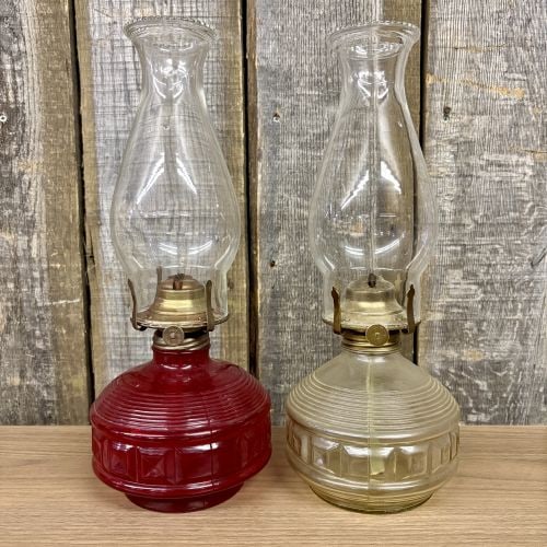A Pair of Vintage Miniature Oil Lamps in the Style of Anchor Hocking Wexford (1 of 8)