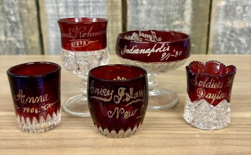 A Group of Five Antique American Ruby-Stained Souvenir Pressed Glass Items (1 of 9)