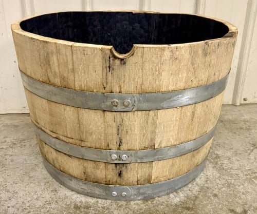 Reclaimed White Oak Whiskey Half-Barrel Planter (1 of 4)
