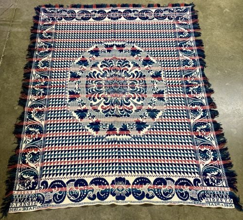 Signed Henry Enders 1856 Jacquard Woven Wool and Cotton Coverlet, Sidney, Ohio (1 of 9)