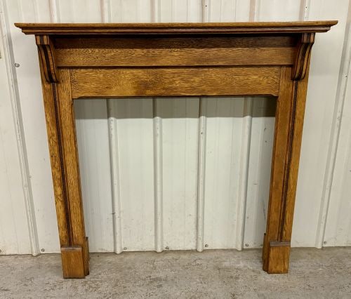 American Early 20th Century Oak Fireplace Mantel with Scrolled Corbels and Rope Molding (1 of 8)