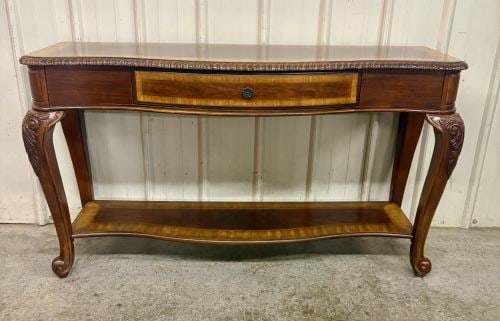 Louis XV Style Mahogany and Veneer Console Table with Carved Cabriole Legs (1 of 8)