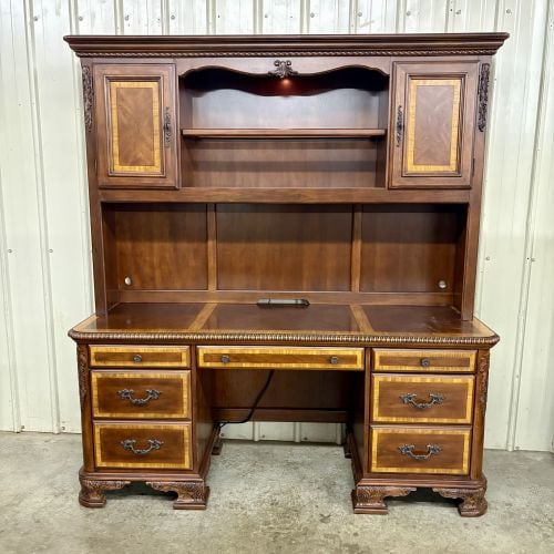 Traditional Classical Revival Mahogany Veneer Executive Pedestal Desk and Hutch (1 of 8)