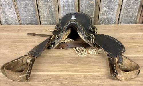Vintage Studded Leather Western Parade Saddle in the Style of a Grimsley Officer Saddle (1 of 8)