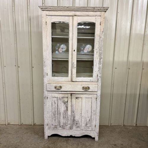 Antique American Primitive Two-Piece Painted Cupboard with Screened Ventilation (1 of 9)