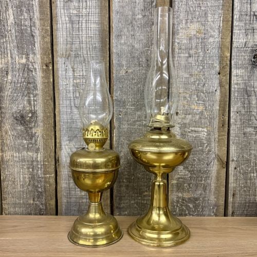 A Pair of Brass Pedestal Kerosene Lamps, One by Doran Manufacturing Co. (1 of 8)