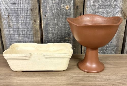 Two Decorative Ceramic Vessels including an Attributed Frankoma Footed Planter and a Pedestal (1 of 8)