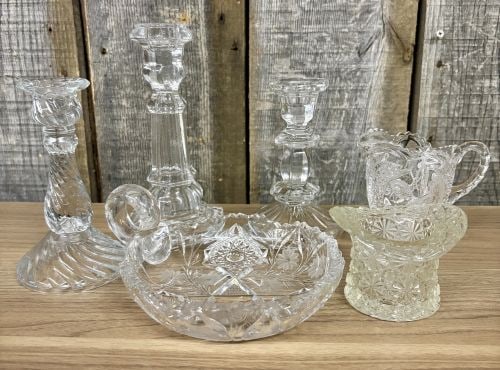 A Collection of Six Decorative Clear and Patterned Glass Articles Including American Brilliant Style (1 of 7)