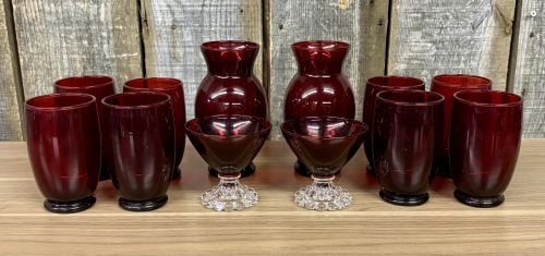 A 12-Piece Collection of Red Glass Tableware Attributed to Anchor Hocking (1 of 7)
