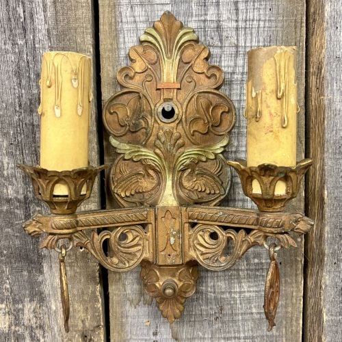 An American Neoclassical Revival Polychrome Cast Metal Double-Arm Wall Sconce (1 of 5)
