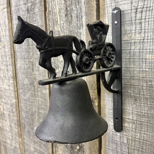 Cast Iron Wall Mounted Bell with Horse and Buggy Silhouette Topper (1 of 7)