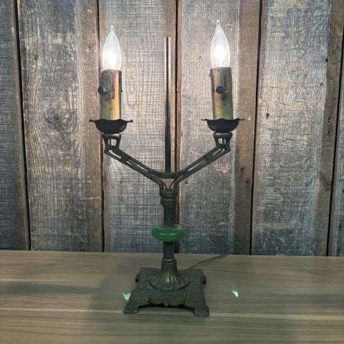 Art Deco Two-Light Electric Table Lamp with Green Jadeite Glass Accent (1 of 8)