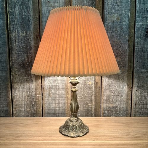 Neoclassical Style Antiqued Bronze-Tone Metal Table Lamp with Pleated Shade (1 of 8)