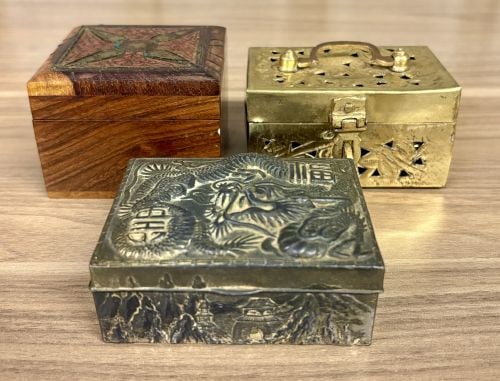 A Trio of Asian Style Decorative Metal and Wood Trinket Boxes (1 of 9)