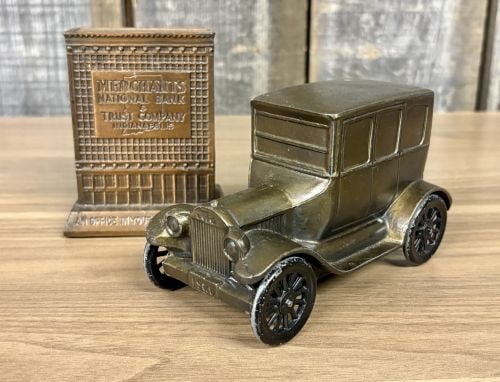 A Pair of Vintage Banthrico Advertising Still Banks, Merchants National Bank Building and 1926 Sedan (1 of 10)
