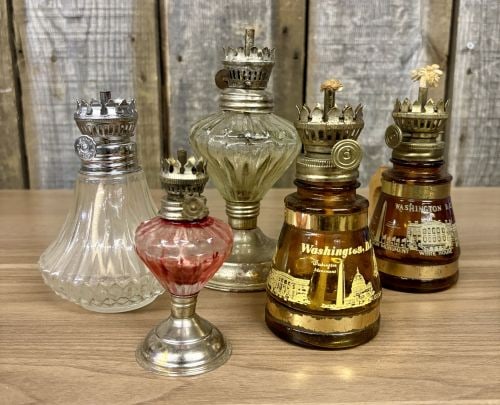 An Assortment of Vintage Miniature Glass Oil Lamps Including Lamplight Farms and Washington D.C. (1 of 11)