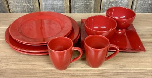 Noble Excellence Candy Apple Red Glazed Ceramic 9 Piece Dinnerware Set (1 of 7)
