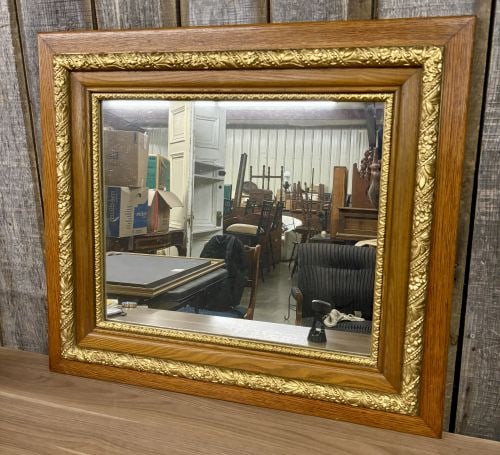 Antique Oak and Gilt Composition Rectangular Wall Mirror (1 of 6)