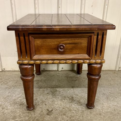 Thomasville Furniture Ernest Hemingway Collection Side Table: SHIPPING NOT AVAILABLE, FOR PICK UP OR TRANSPORT ONLY - This side table is from the Ernest Hemingway Collection by Thomasville Furniture. It is constructed from stained hardwood with a medium-brown fi