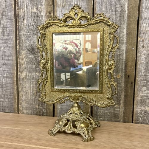 Antique Rococo Revival Style Cast Brass Tabletop Vanity Mirror (1 of 6)