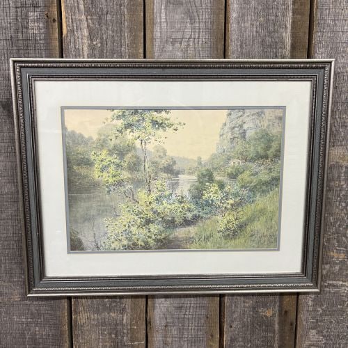 Paul Sawyier, River Pathway, Limited Edition Lithographic Reproduction: This photomechanical lithographic reproduction is after an original watercolor by Paul Sawyier (American, 1865-1917), titled River Pathway. The Impressionistic landscape depicts a serene riverbank sce
