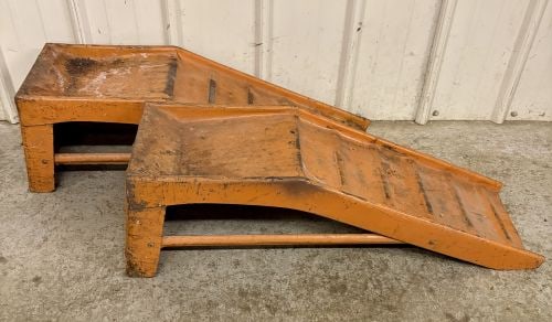 A Pair of Vintage Orange Stamped Steel Automotive Service Ramps (1 of 4)