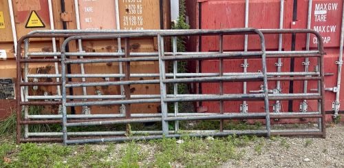 A Collection of Tubular Steel Livestock Corral Panels and Gates: SHIPPING NOT AVAILABLE, FOR PICK UP OR TRANSPORT ONLY - This collection consists of several tubular steel livestock corral panels and gates designed for agricultural fencing and animal containment. Th