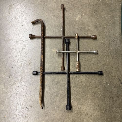 An Assortment of Five Forged Steel Automotive and Demolition Tools Including Four 4-Way Lug Wrenches (1 of 4)