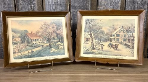 A Pair of Framed Currier and Ives American Homestead Prints, Spring and Winter (1 of 6)