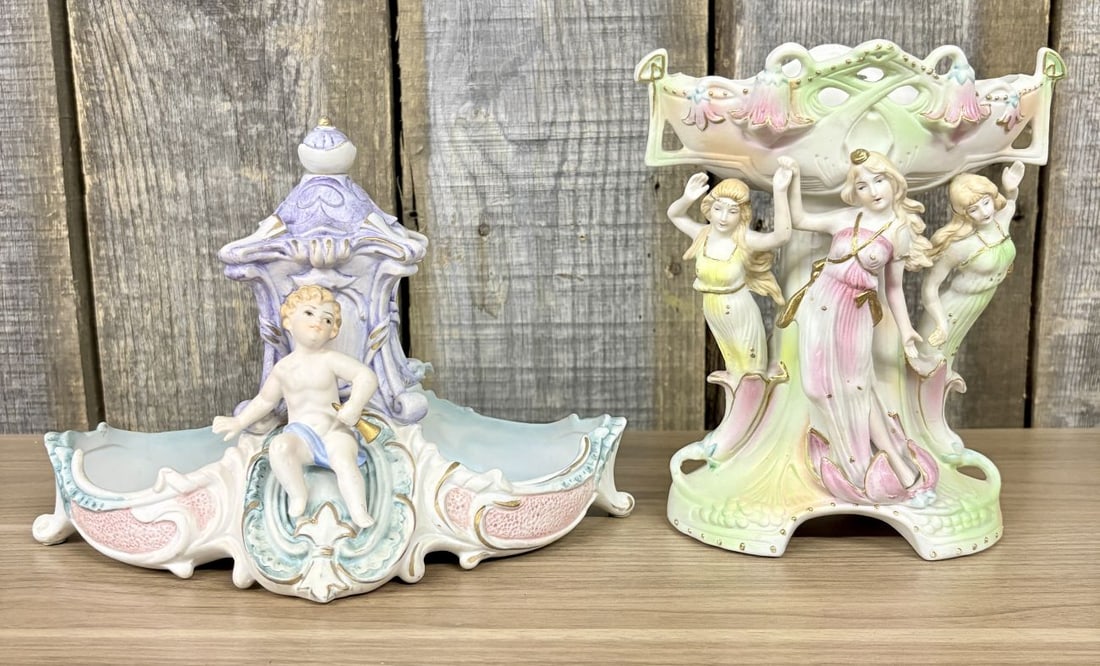Two Paulux Occupied Japan Bisque Porcelain Figural Centerpieces (1 of 11)