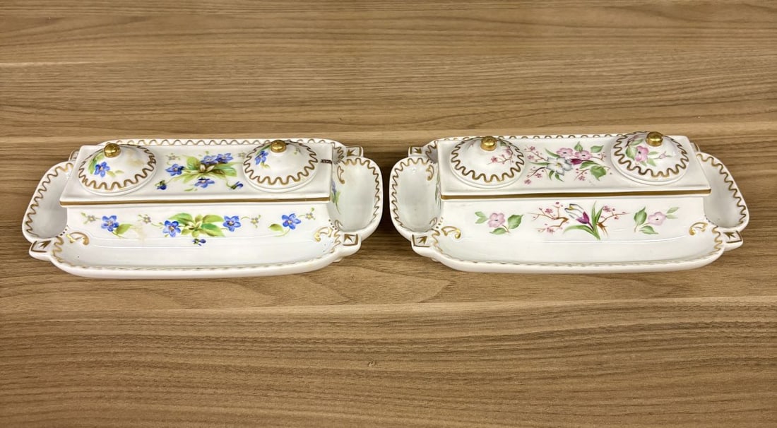 A Pair of Japanese Porcelain Double Inkwells with Integral Trays (1 of 12)