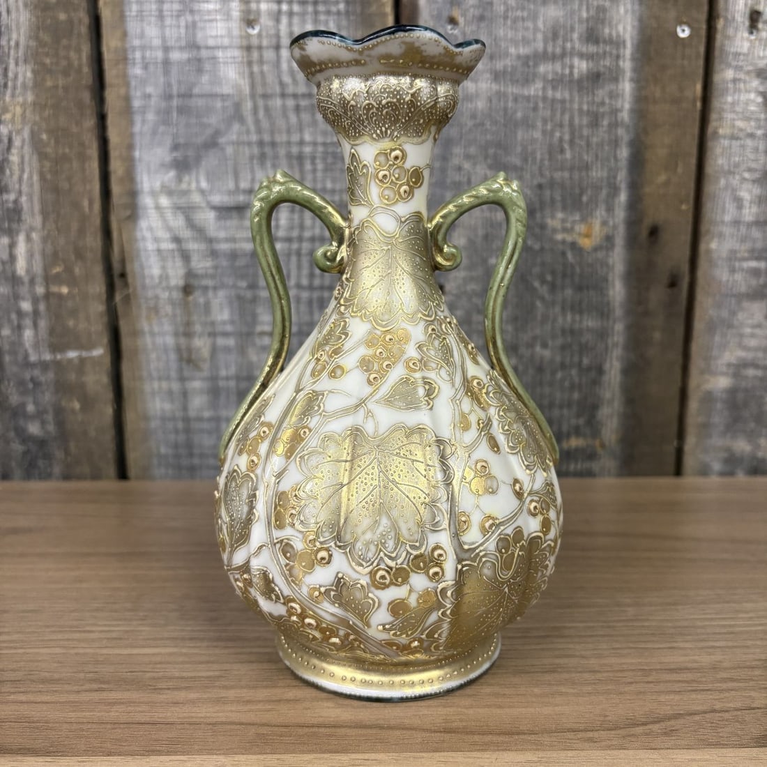 Japanese Nippon Era I.E. and C. Co. Moriage Porcelain Twin Handled Vase (1 of 8)