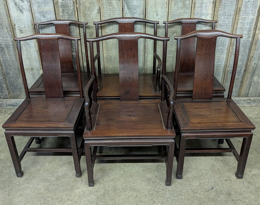 A Set of Six Chinese Hardwood Yoke-Back Chairs (1 of 14)